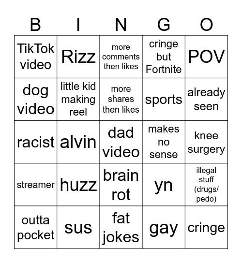 Instagram Reels Bingo Card