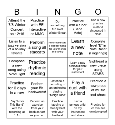 Bingo Practice Chart - December 2024 Bingo Card