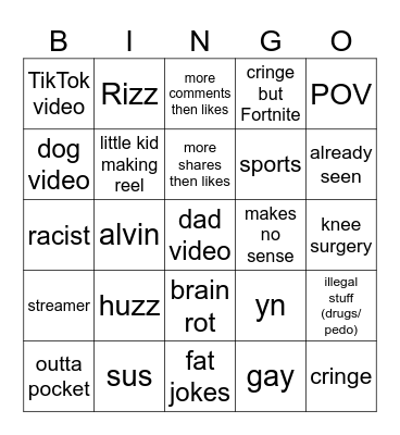 Instagram Reels Bingo Card