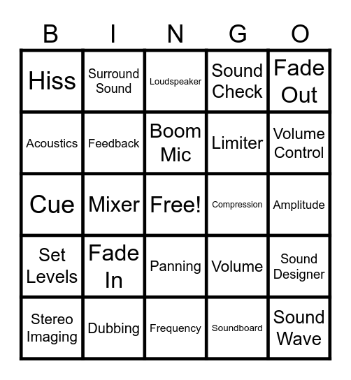 Technical Theatre Bingo Card