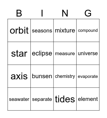 Science Bingo Card