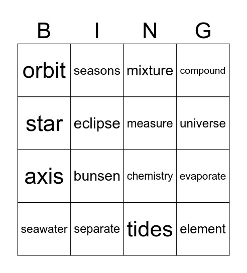 Science Bingo Card