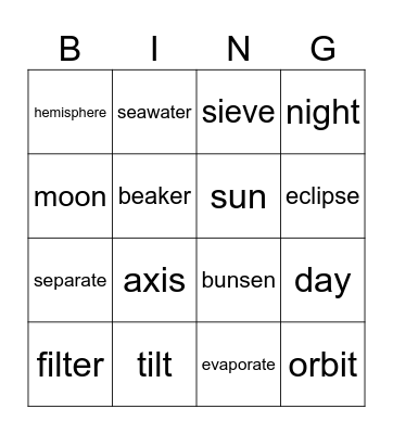 Science Bingo Card