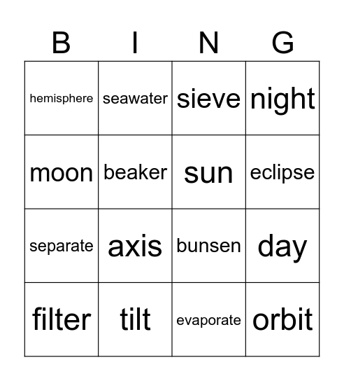 Science Bingo Card