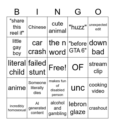 Reels Bingo Card