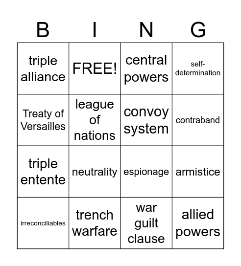 Causes and Consequences of War (Words 1-18) Bingo Card