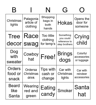 Christmas people watching Bingo Card