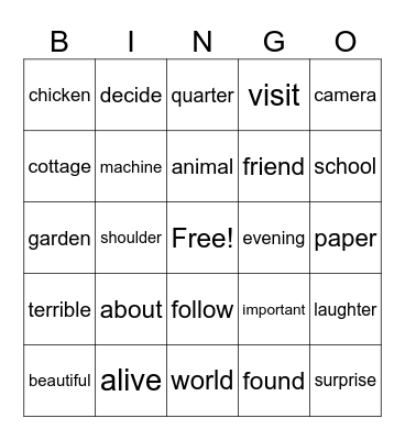 SPELLING BINGO Card