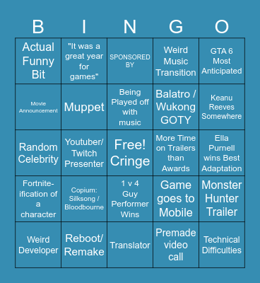 GAME AWARDS 2024 Bingo Card