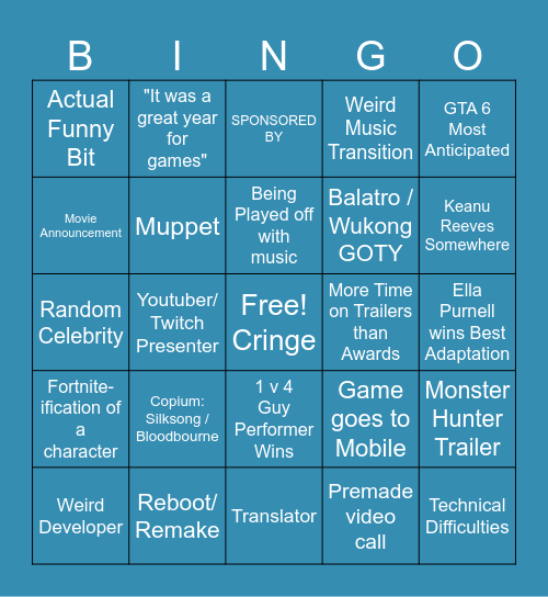GAME AWARDS 2024 Bingo Card