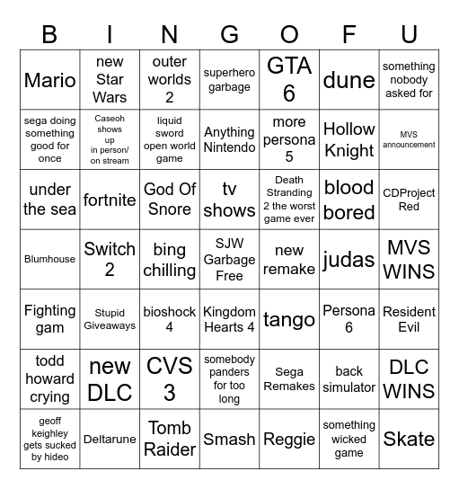 TGA 2024 Bingo Card
