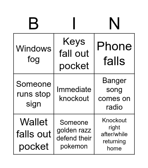 Pokemon Go Bingo Card