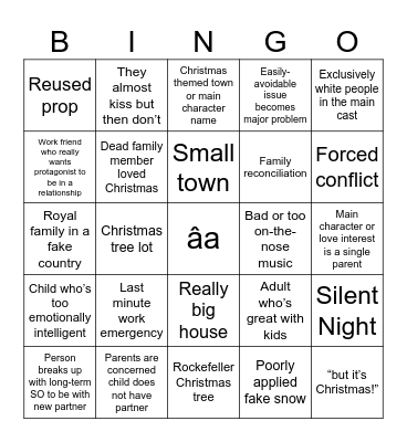 Hallmark Christmas Movie Bingo Card