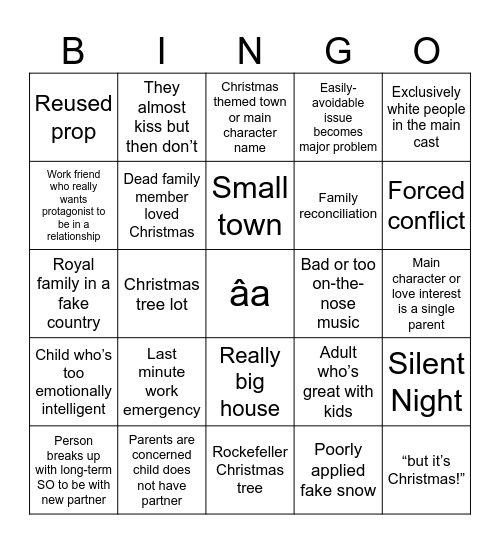 Hallmark Christmas Movie Bingo Card