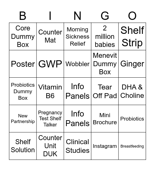 Elevit Hobart Point of Sale Bingo Card