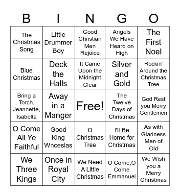 Christmas Carol Bingo Card
