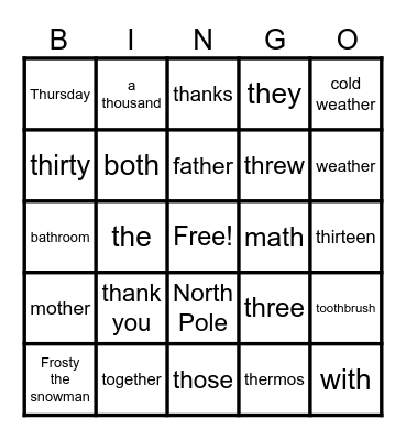 The "TH" Sound Bingo Card