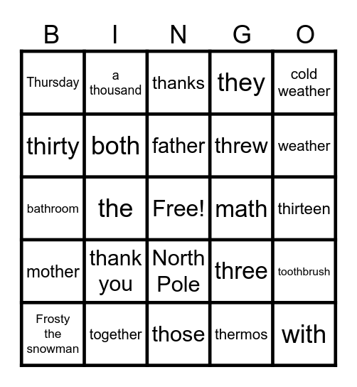 The "TH" Sound Bingo Card
