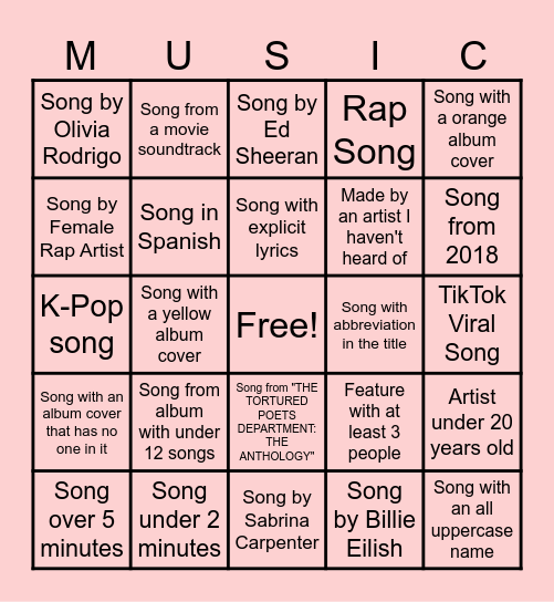 SPOTIFY AUTOPLAY BINGO Card