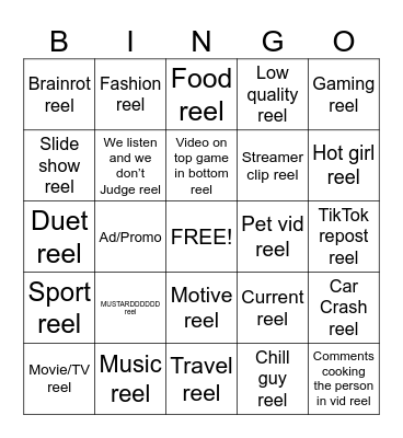 CD IG Reel Bingo Card