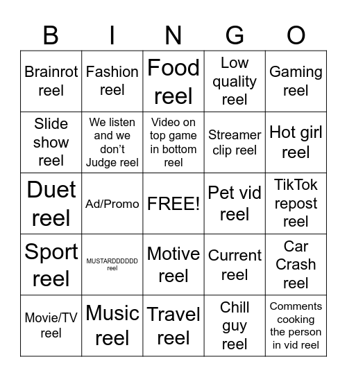 CD IG Reel Bingo Card