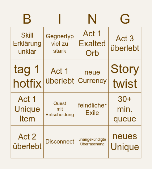 PoE 2 Bingo Card