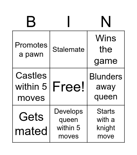 Chess bingo Card