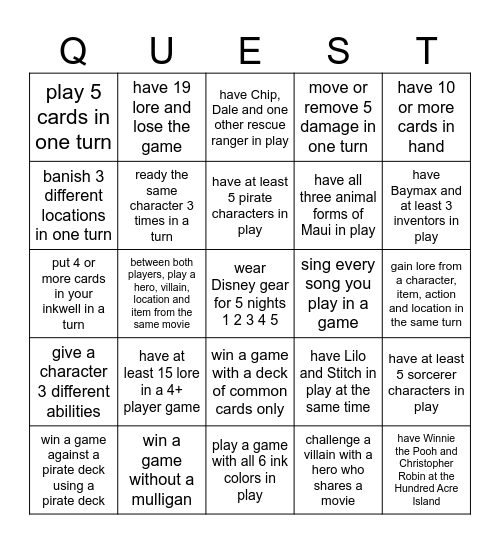 The Sanctum Lorcana League Bingo Card