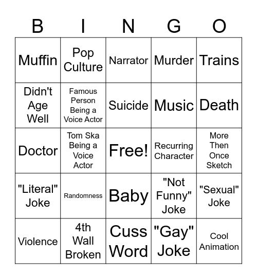 ASDFMOVIE Bingo Card