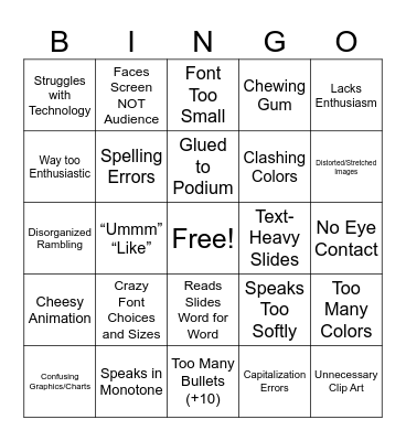 KH - Bad Presentation Bingo Card