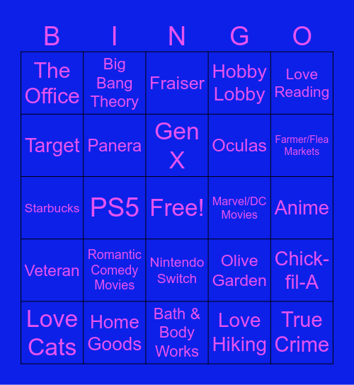 Kat's Pen Pal Card Bingo Card