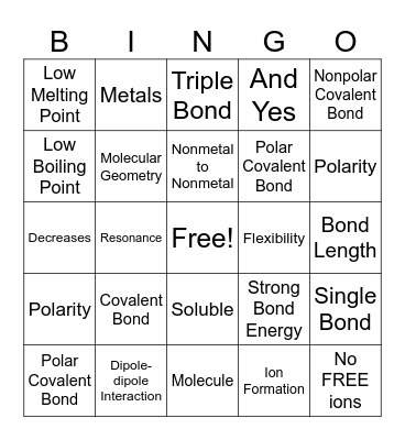 Bonding Bingo Card