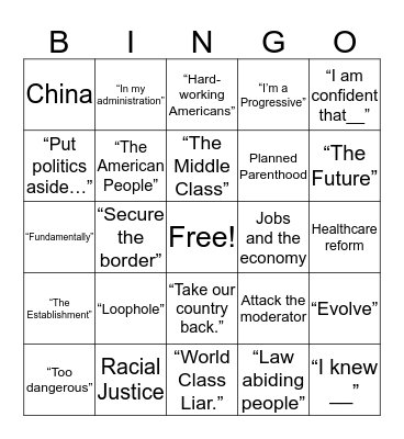 Debate Watch BINGO! Bingo Card
