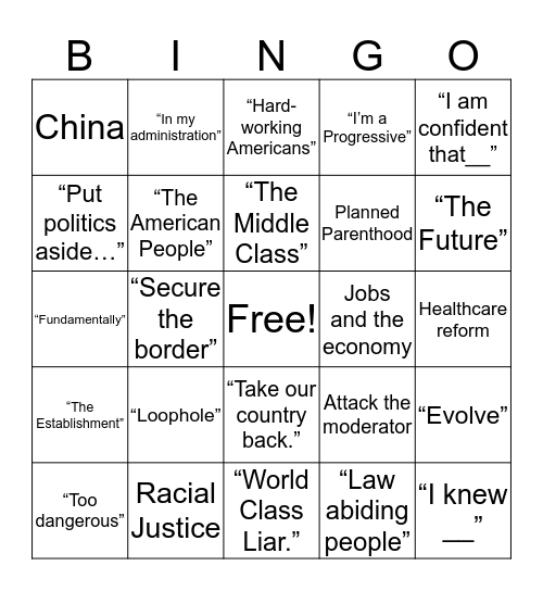 Debate Watch BINGO! Bingo Card