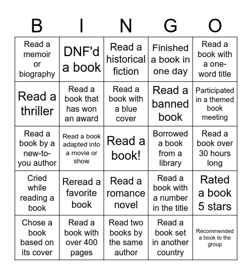 The Book Nook Bingo Card