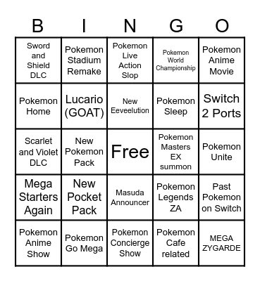 Pokemon Presents Bingo Card