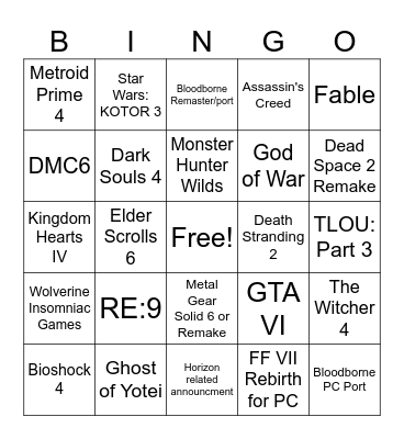 VGA 24 Bingo Card
