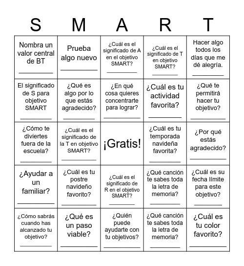 Smart Goals Bingo Card