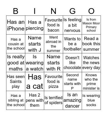 Get to know you Bingo!  Bingo Card
