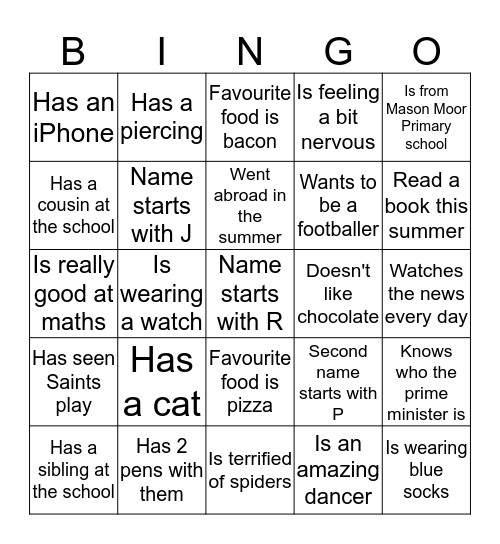 Get to know you Bingo!  Bingo Card