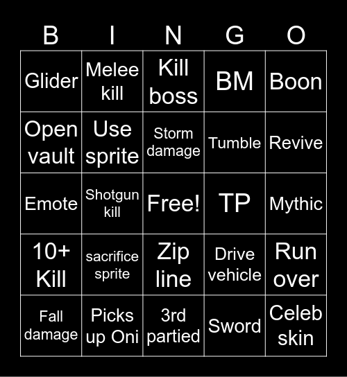 Chapter 6 Fortnite Bingo Card