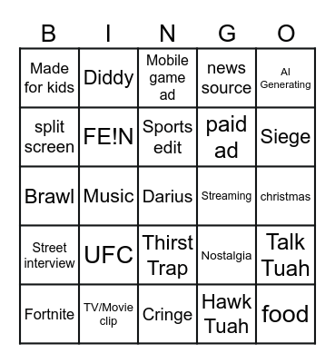 Google Docs Bingo Card