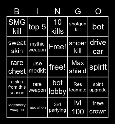 Fortnite chapter six season one Bingo Card
