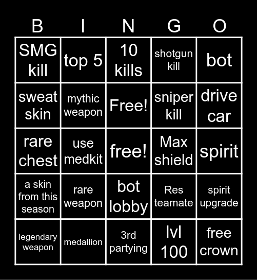 Fortnite chapter six season one Bingo Card