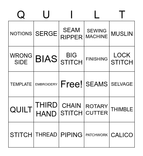 THUMBSTALL Bingo Card