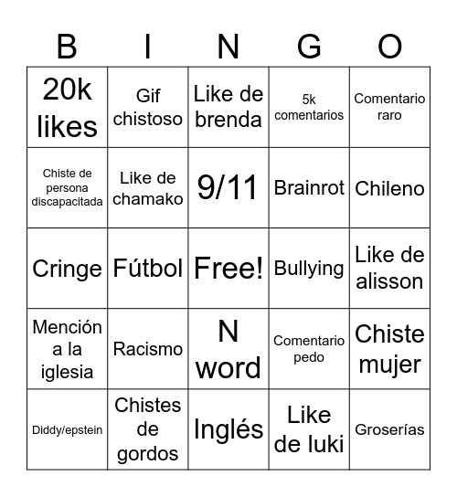 Ig reels bingo Card