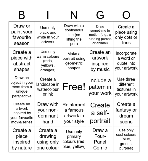 Art Bingo Card