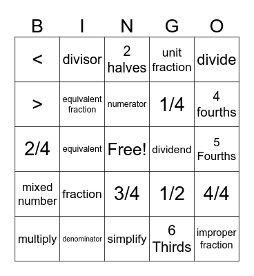 Math Vocabulary Bingo Card