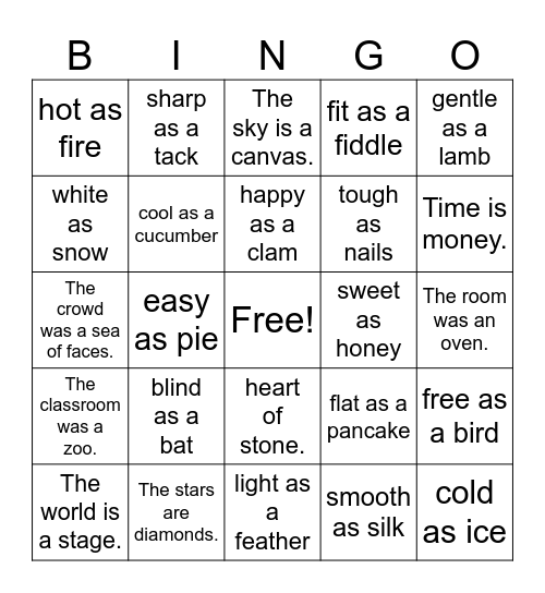 Similes and Metaphors Bingo Card