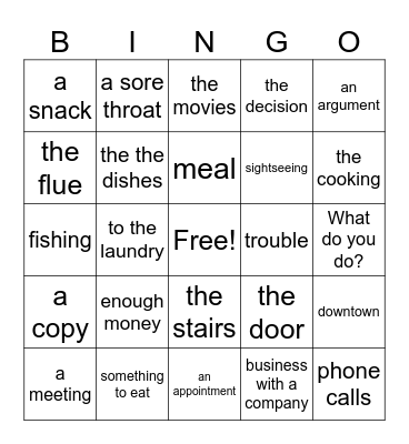Common Verbs: Have, Go, Do, Bingo Card